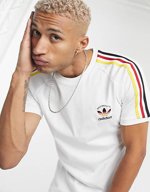 tocino Gracias Peladura adidas Originals – Deutschland-T-Shirt mit den drei Streifen in Weiß | ASOS