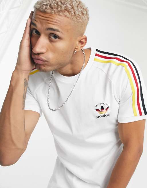 adidas – Deutschland-T-Shirt mit den drei Streifen in Weiß |