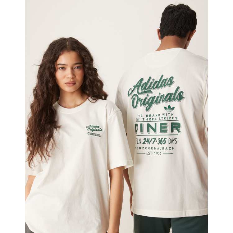 ■adidas■Originals diner グラフィック Tシャツ adidas Originals diner graphic unisex t-shirt in cream | ASOS