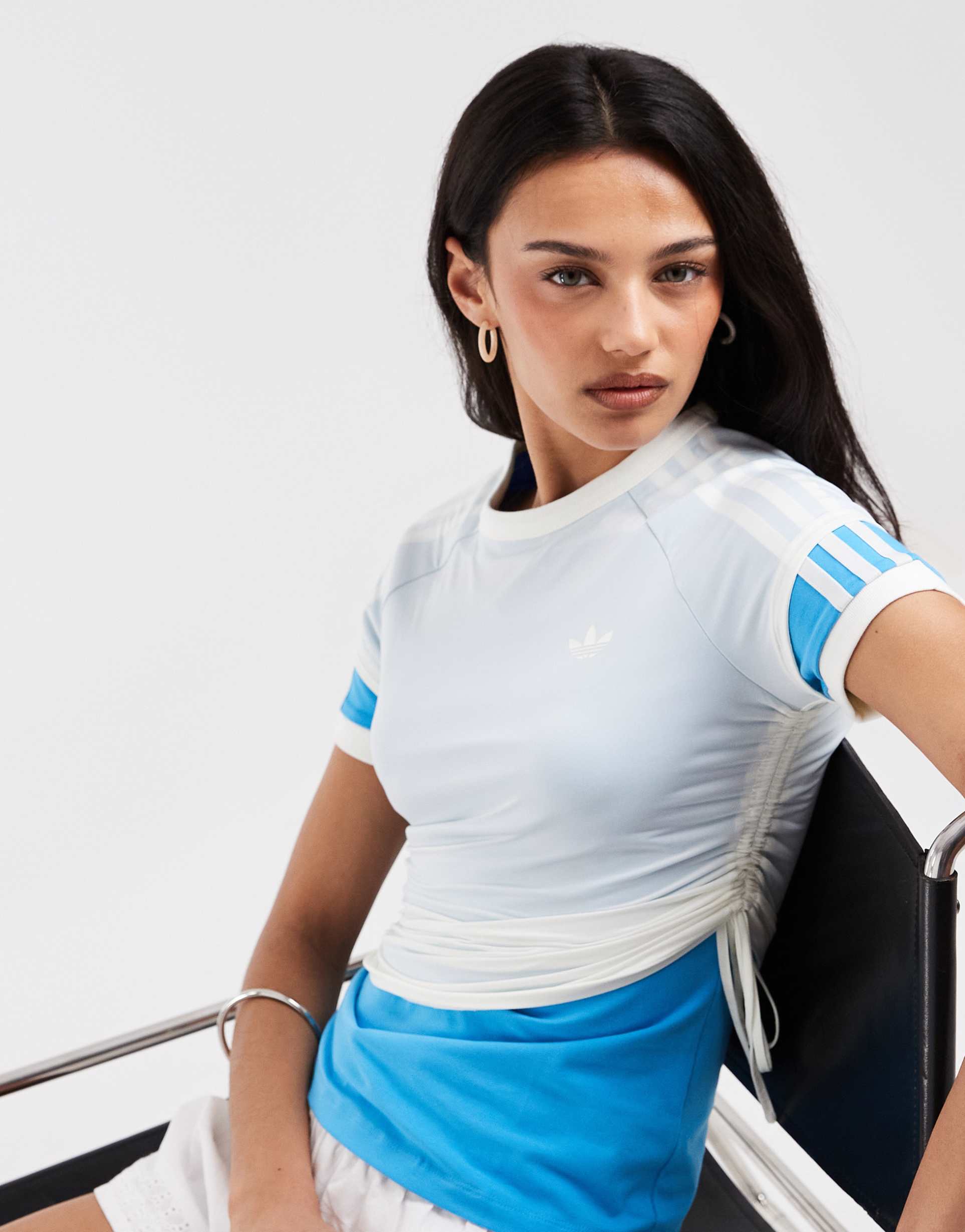 adidas originals double layered cali t-shirt in white and blue