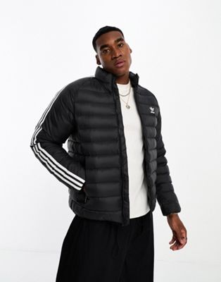 adidas Originals 3 stripe padded jacket in black - ASOS Price Checker