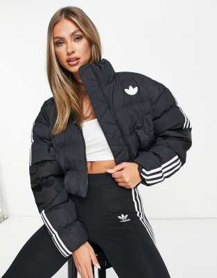 adidas Originals Three-Stripes cropped padded jacket in black - ASOS Price Checker