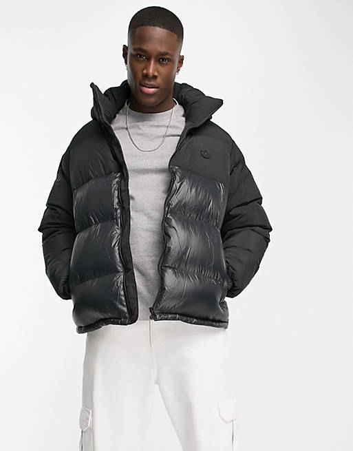 adidas Originals down puffer jacket with hood in black | ASOS