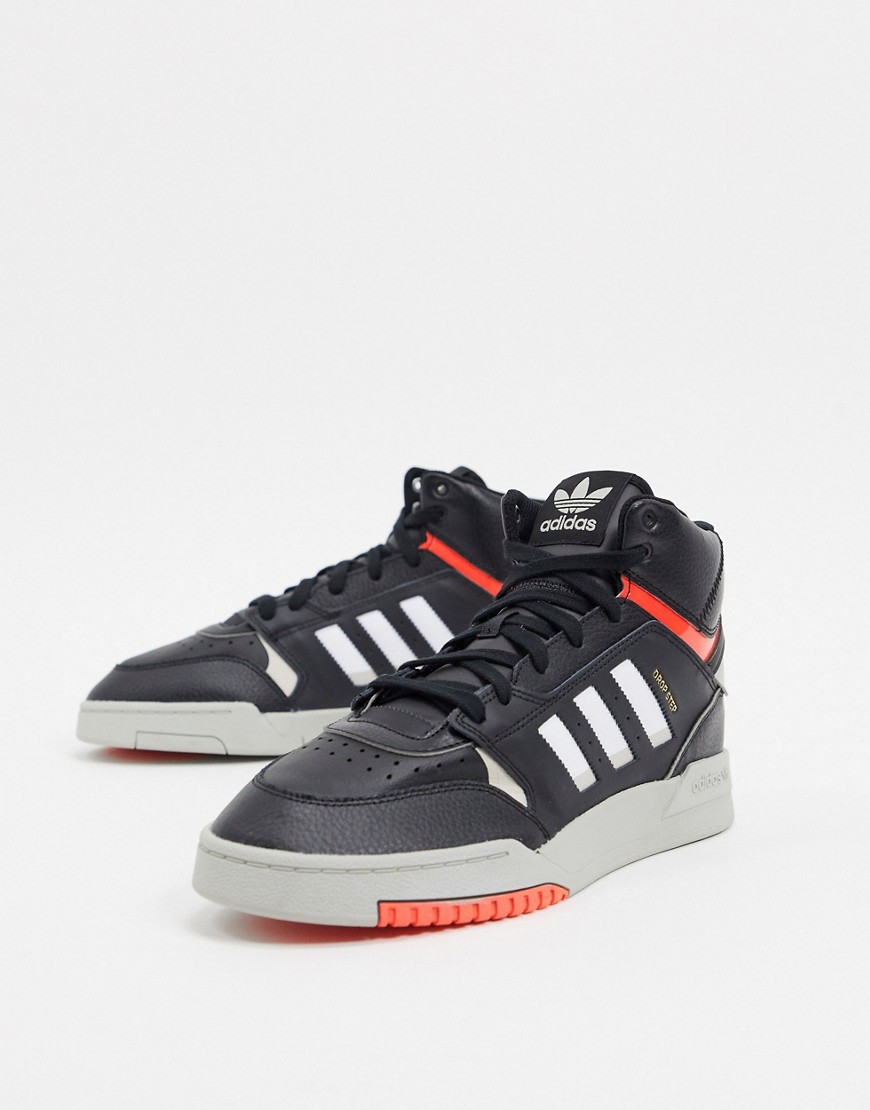adidas Originals drop step hi top trainers in black with gum sole