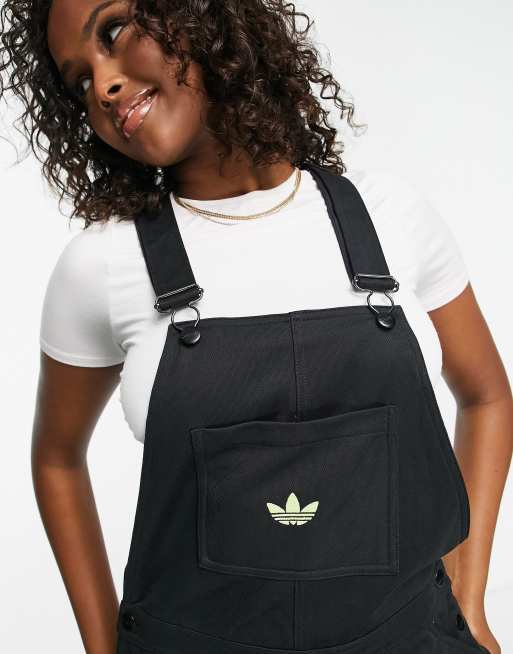 adidas Originals dungaree dress with gingham logo in black