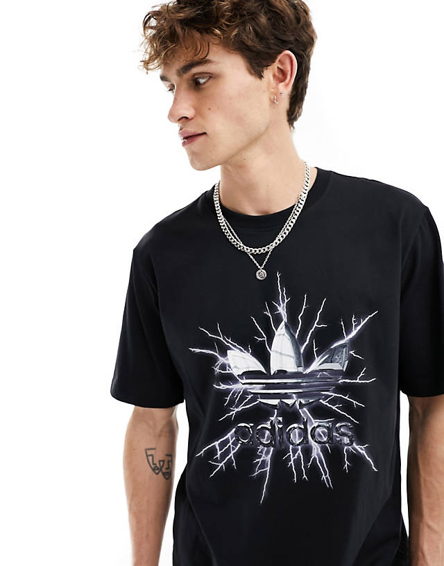 adidas Originals - electricity graphic t-shirt in black and silver