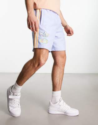 adidas Originals Enjoy Summer graphic shorts in pastel blue - ASOS Price Checker