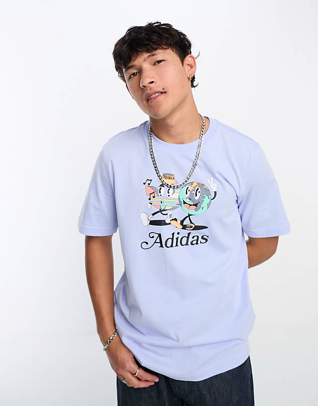 adidas Originals - enjoy summer large graphic t-shirt in pastel blue