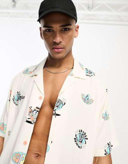 adidas Originals - Enjoy Summer - Resort overhemd bedekt met print in wonder wit