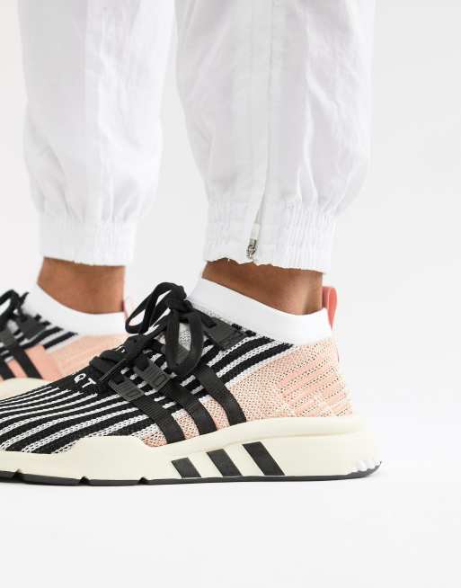 Adidas originals eqt support mid sales adv sneakers in black and pink