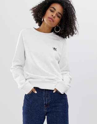 adidas trefoil white crew neck sweatshirt