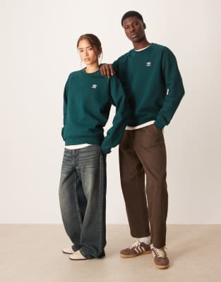 adidas Originals adidas Originals essential crew neck sweatshirt in dark green