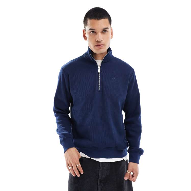 adidas Originals essential half zip sweat top in night indigo | ASOS