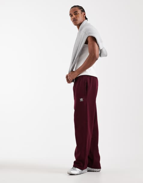 adidas Originals essential open hem trackies in maroon and light blue - view 1