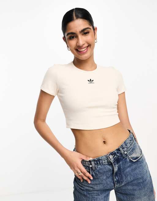 Adidas originals reveal your voice ribbed side tape cropped on sale tee