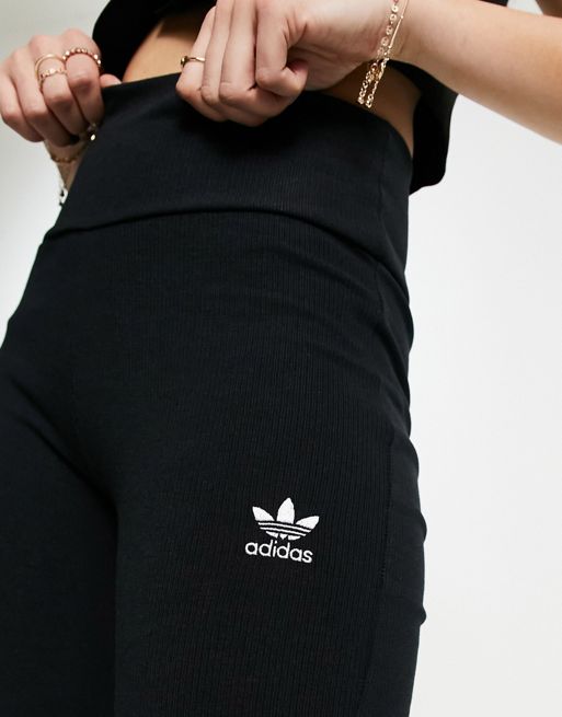 adidas Originals essential rib flared trousers in black