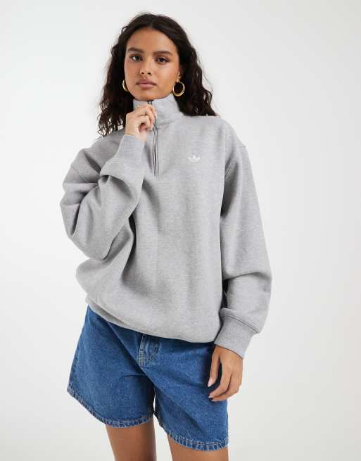 adidas Originals Essential Sweatshirt mit halbem Reißverschluss in Grau, 2 von 4
