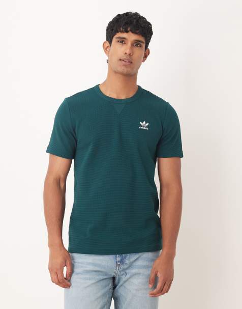 adidas Originals - Essential - T-shirt verde scuro lavorata a nido d'ape - view 1