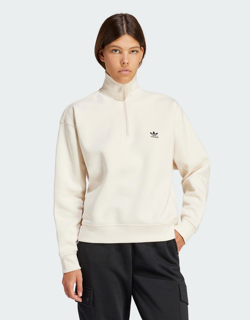 adidas Originals Essentials 1/2 zip sweatshirt in beige-Neutral