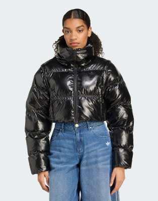 adidas Originals - Essentials - 2-in-1 - Glänzende Cropped-Steppjacke in Schwarz