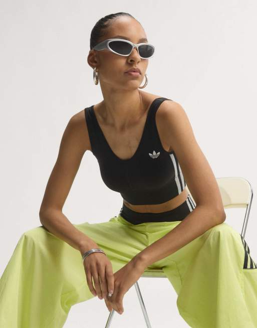 adidas Originals Essentials 3 stripes seamless bralette in black, 4 of 4