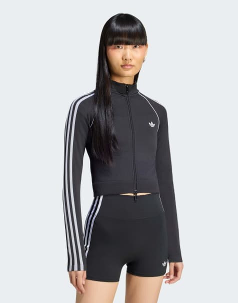 adidas Originals Essentials 3 stripes seamless tracktop in black - view 1
