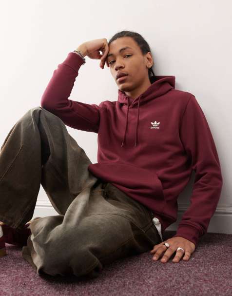 adidas Originals – Essentials – Bordowa bluza z kapturem i logo Trefoil - view 1
