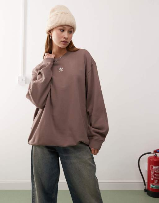 adidas Originals – Essentials – Brązowa bluza oversize z dzianiny french terry