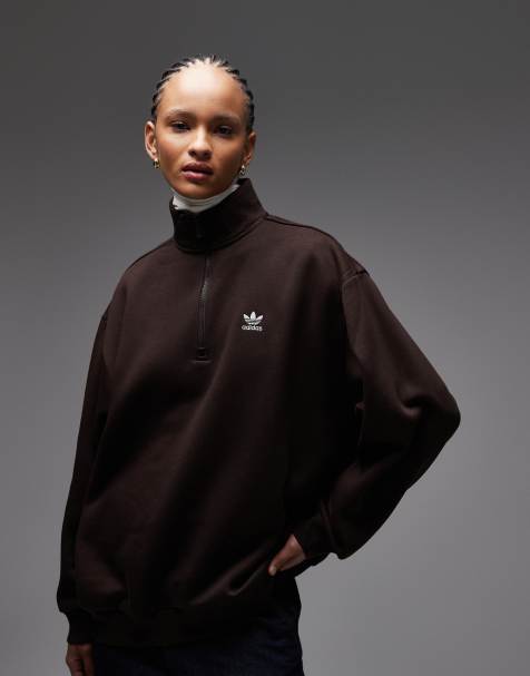 adidas Originals – Essentials – Brązowa bluza z zamkiem pod szyją - view 1