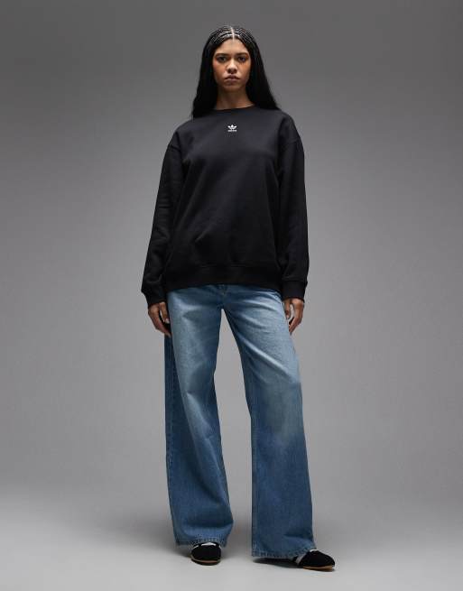 adidas Originals essentials crew neck oversized sweatshirt in black, 4 of 4