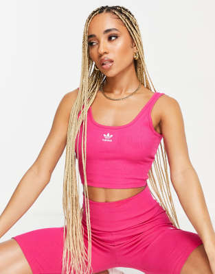 adidas Originals essentials crop top with logo in pink