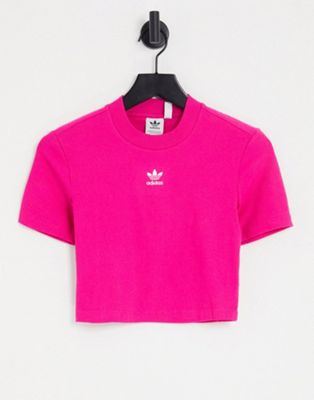 adidas Originals essentials cropped t-shirt with logo in pink