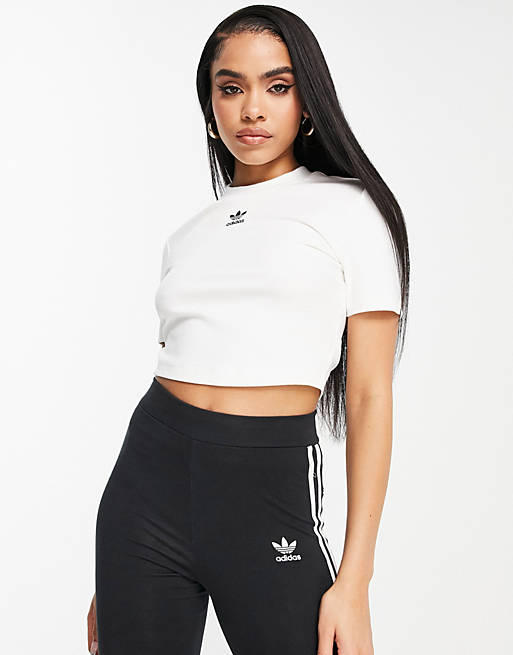 adidas Originals essentials cropped top with central logo in white | ASOS
