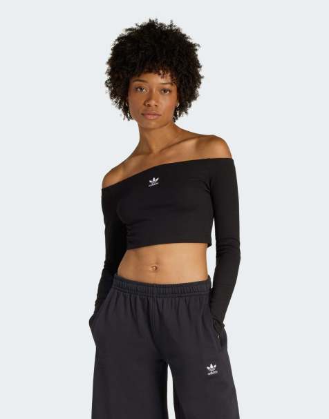 adidas Originals – Essentials – Czarny prążkowany T-shirt z długimi rękawami i odsłoniętymi ramionami - view 1