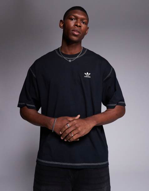 adidas Originals – Essentials – Czarny T-shirt z kontrastowymi szwami i logo Trefoil - view 1