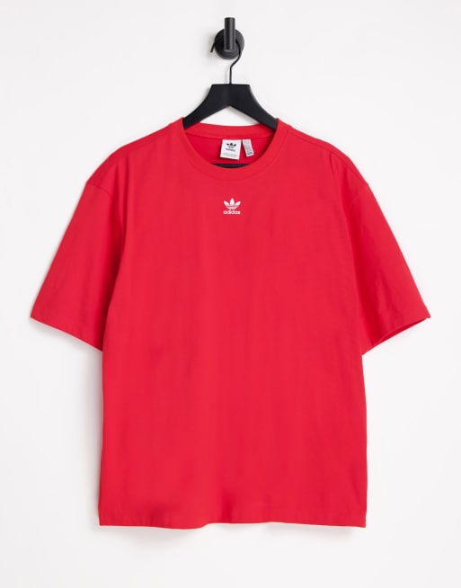 adidas Originals – Essentials – Czerwony T-shirt z logo na środku