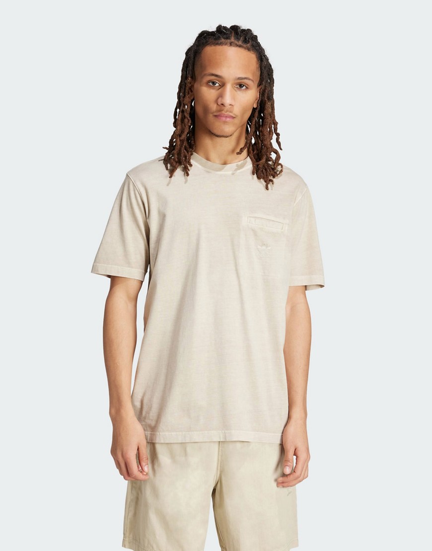 Adidas Originals Essentials dyed pocket t-shirt in beige-Neutral