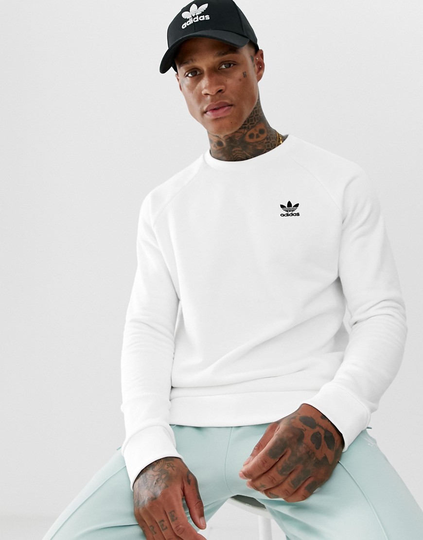Adidas Originals Essentials - Felpa bianca con logo piccolo-Bianco