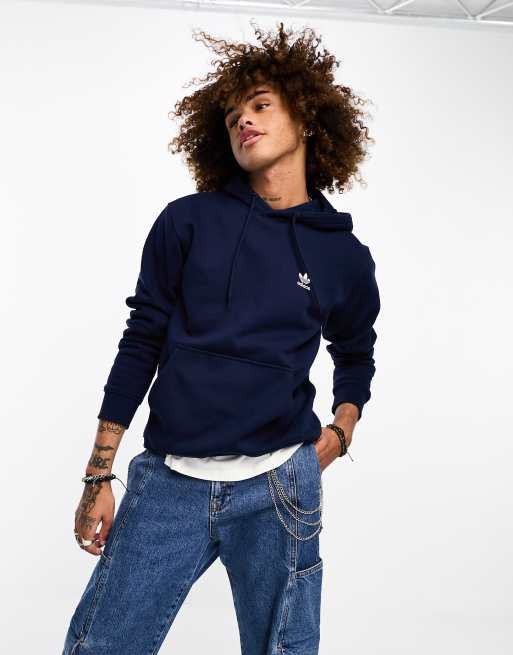 adidas Originals - Essentials - Felpa con cappuccio blu scuro con logo trifoglio