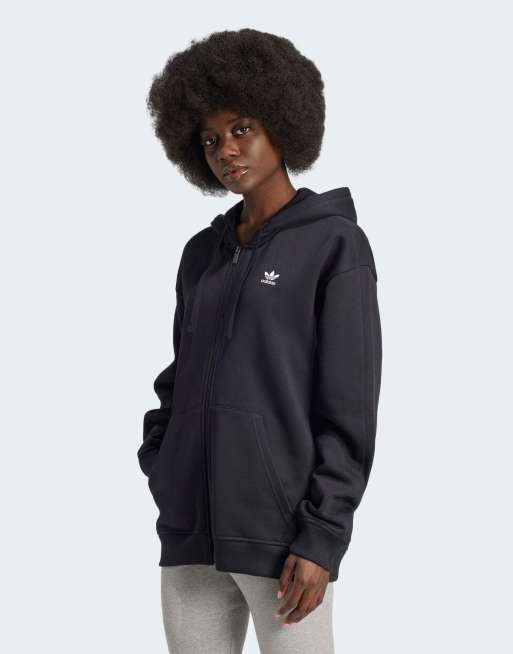adidas Originals - Essentials - Felpa in pile con cappuccio nera con zip