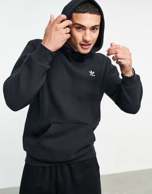 adidas Originals Essentials - Felpa nera con cappuccio e logo piccolo
