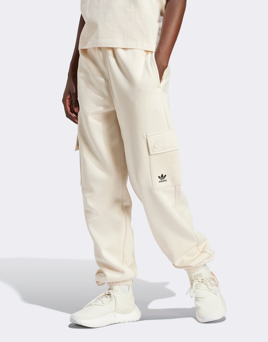 adidas Originals Essentials fleece cargo Jogger Pants in white