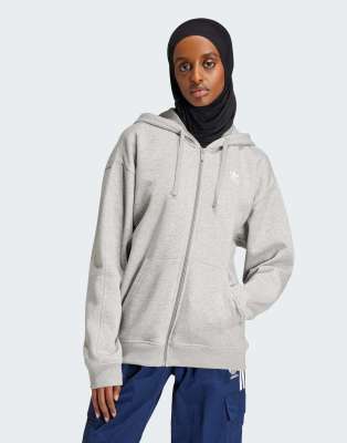 adidas Originals - Essentials - Fleece-Kapuzenjacke in meliertem Mittelgrau mit Reißverschluss