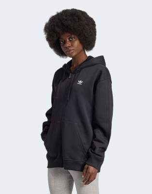 adidas Originals - Essentials - Fleece-Kapuzenjacke in Schwarz mit Reißverschluss