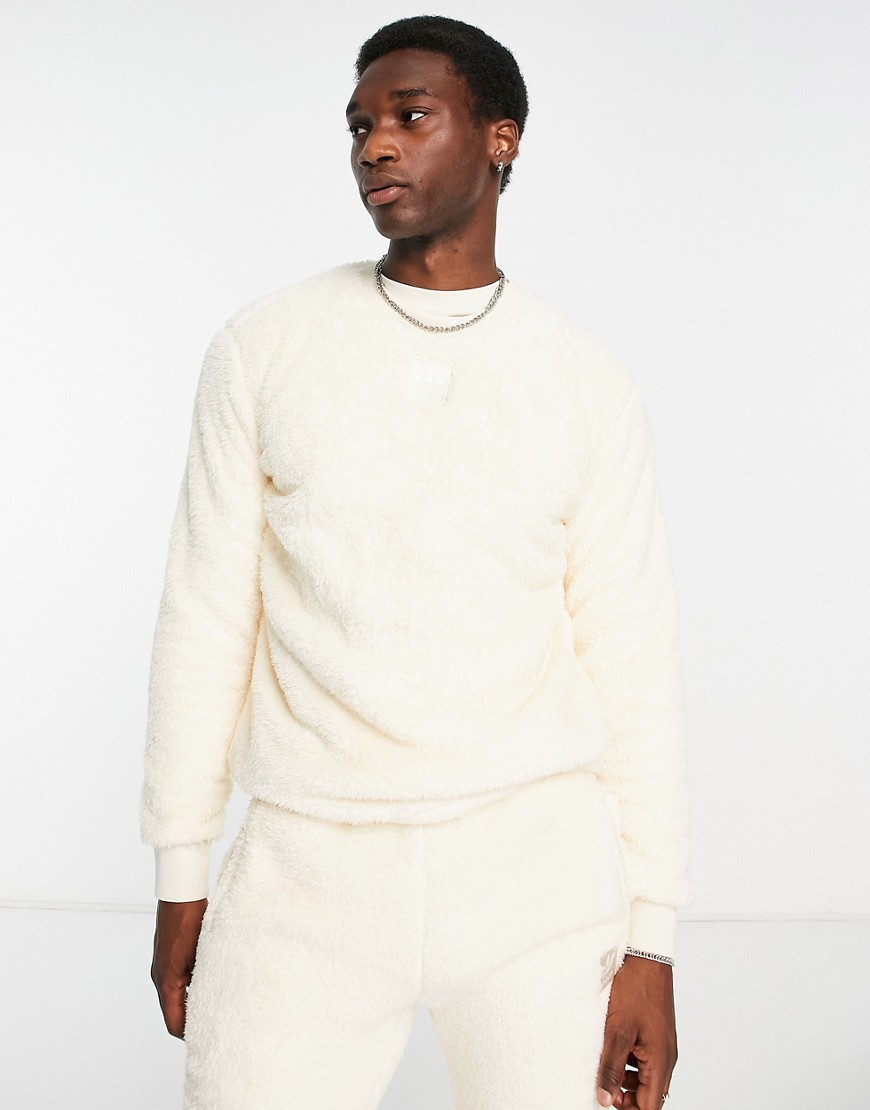 adidas originals Essentials+ fluffy crew neck jumper in wonder white