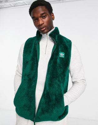 adidas Originals Essentials+ fluffy full zip gilet in dark green - ASOS Price Checker