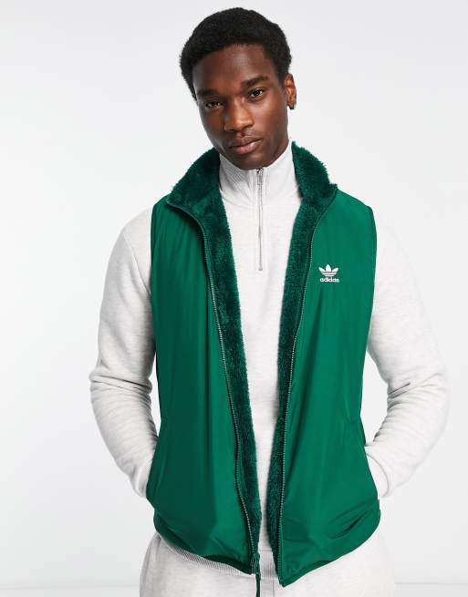 adidas Originals Essentials+ fluffy full zip gilet in dark green | ASOS