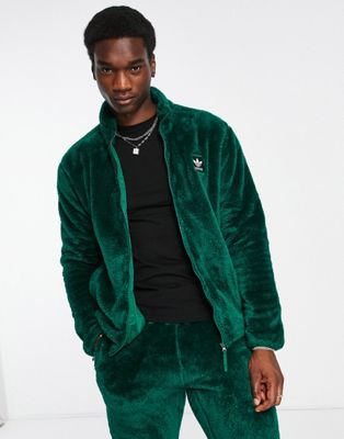 adidas Originals Essentials+ fluffy full zip track top in dark green
