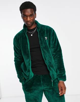 adidas Originals Essentials+ fluffy full zip track top in dark green