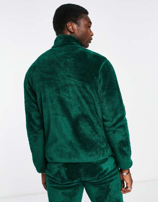 adidas Originals Essentials+ fluffy full zip track top in dark green